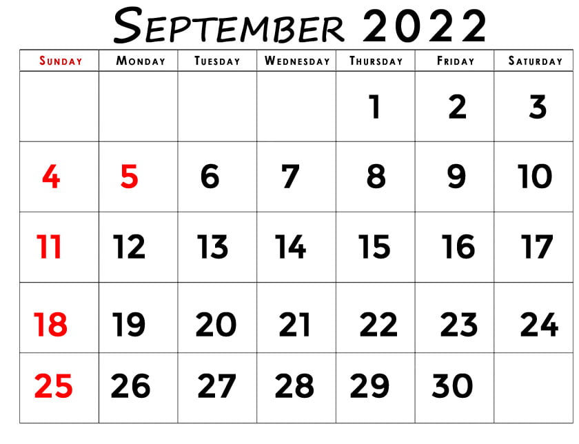 2022 september calendar with holidays USA free printable