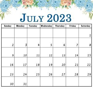 July 2023 calendar floral printable template July 2023 calendar floral printable template