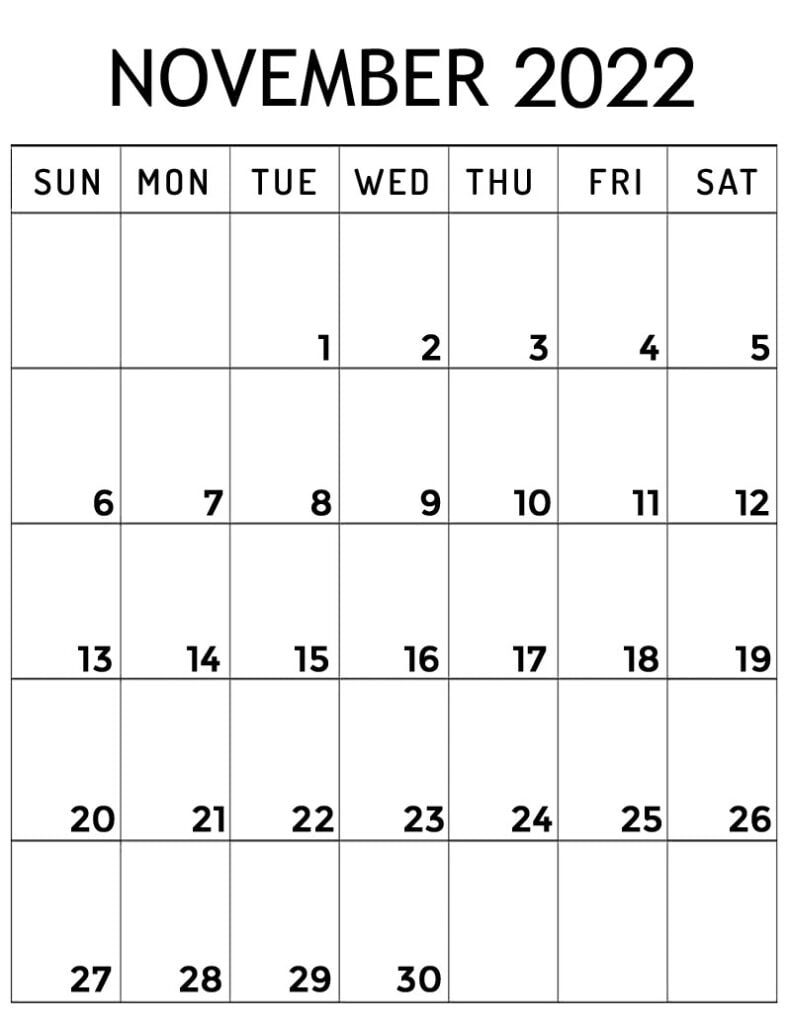 blank november 2022 vertical calendar