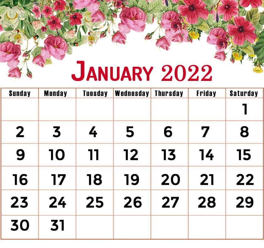floral january 2022 calendar printable