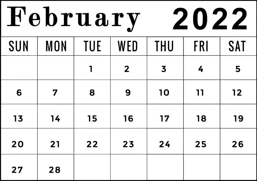 free printable february 2022 calendar