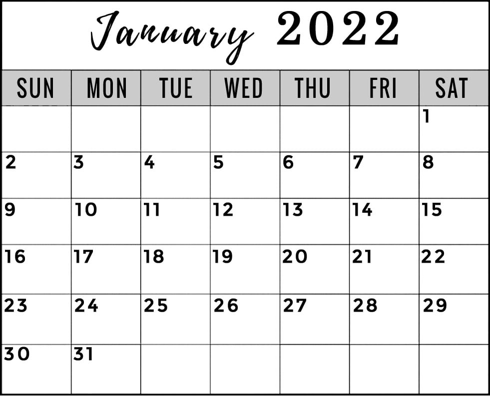 free printable january 2022 calendar