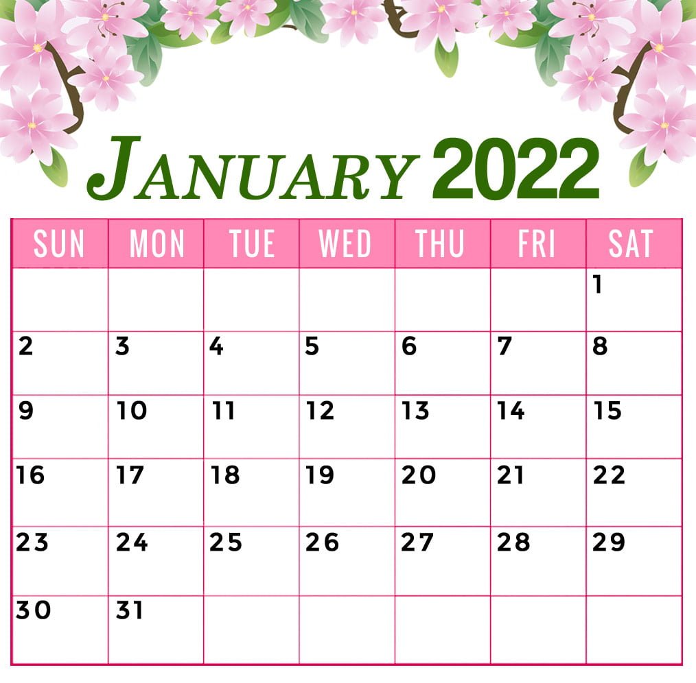 january 2022 calendar floral printable flower template
