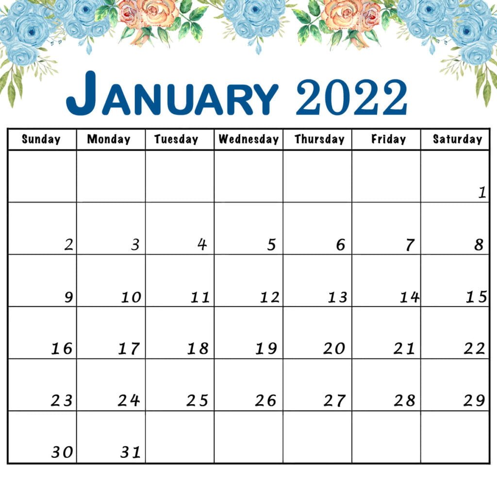 january 2022 floral calendar printable with flowers landscape