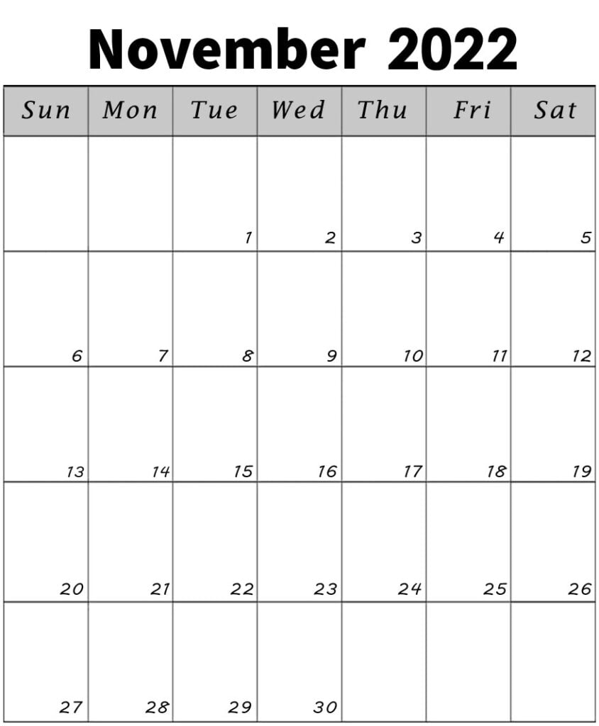 november 2022 vertical calendar printable portrait