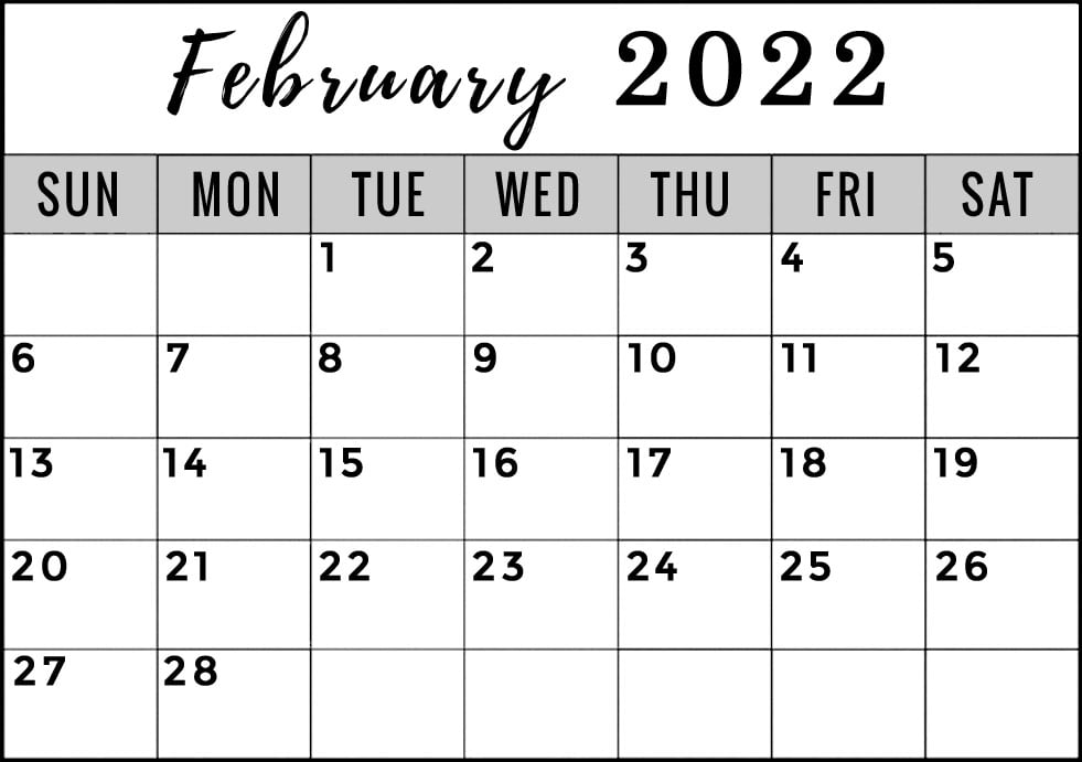 printable february 2022 calendar template horizontal