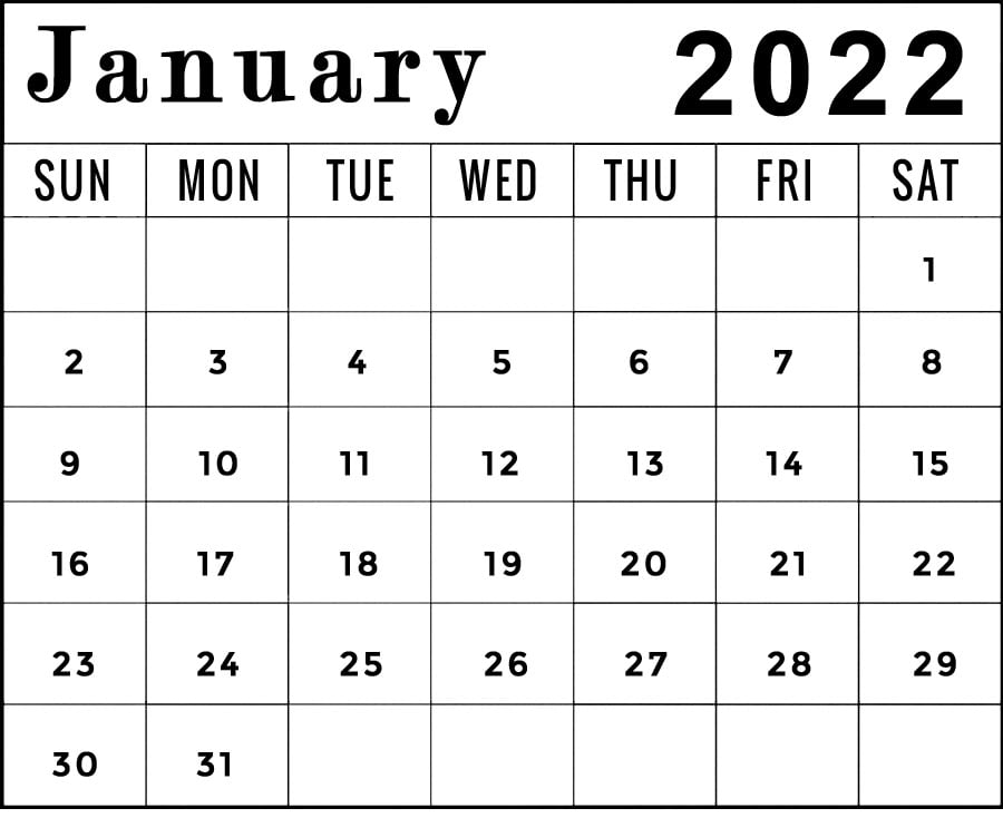printable january 2022 calendar template horizontal