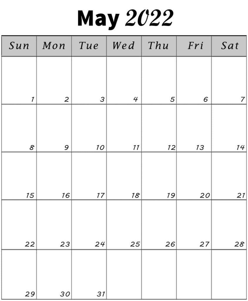 May 2022 vertical calendar printable portrait May 2022 vertical calendar printable portrait