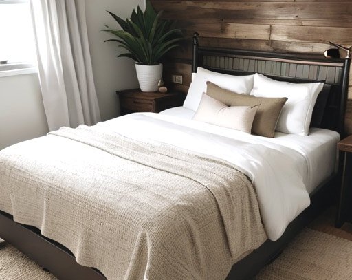 cozy neutral bedroom with natural elements