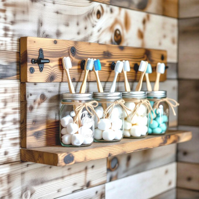Mason Jars as Bathroom Organizers