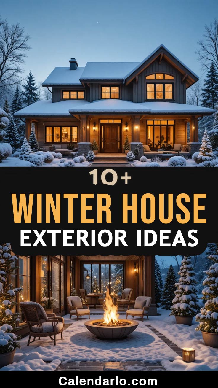 12 Winter House Exterior Ideas for a Cozy Modern Dream Home | Warm Lighting, Rustic Decor & Winter Curb Appeal Inspiration