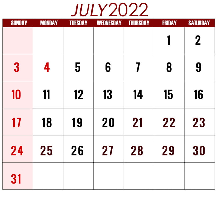 july 2022 calendar with holidays printable