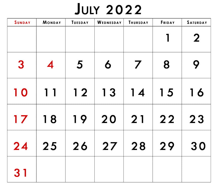 printable july 2022 calendar with holidays usa