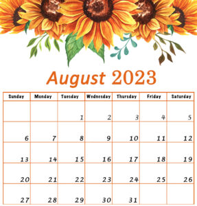 august 2023 calendar printable flowers landscape