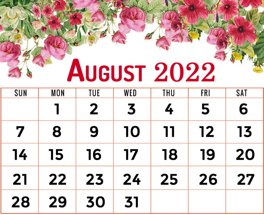 floral august 2022 calendar printable free download