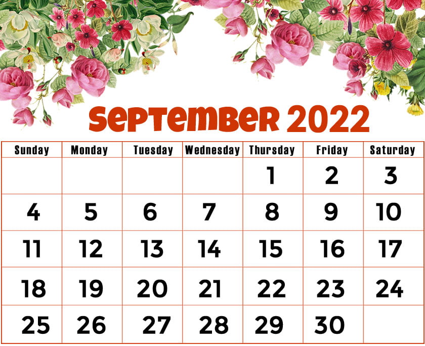 floral september 2022 calendar printable