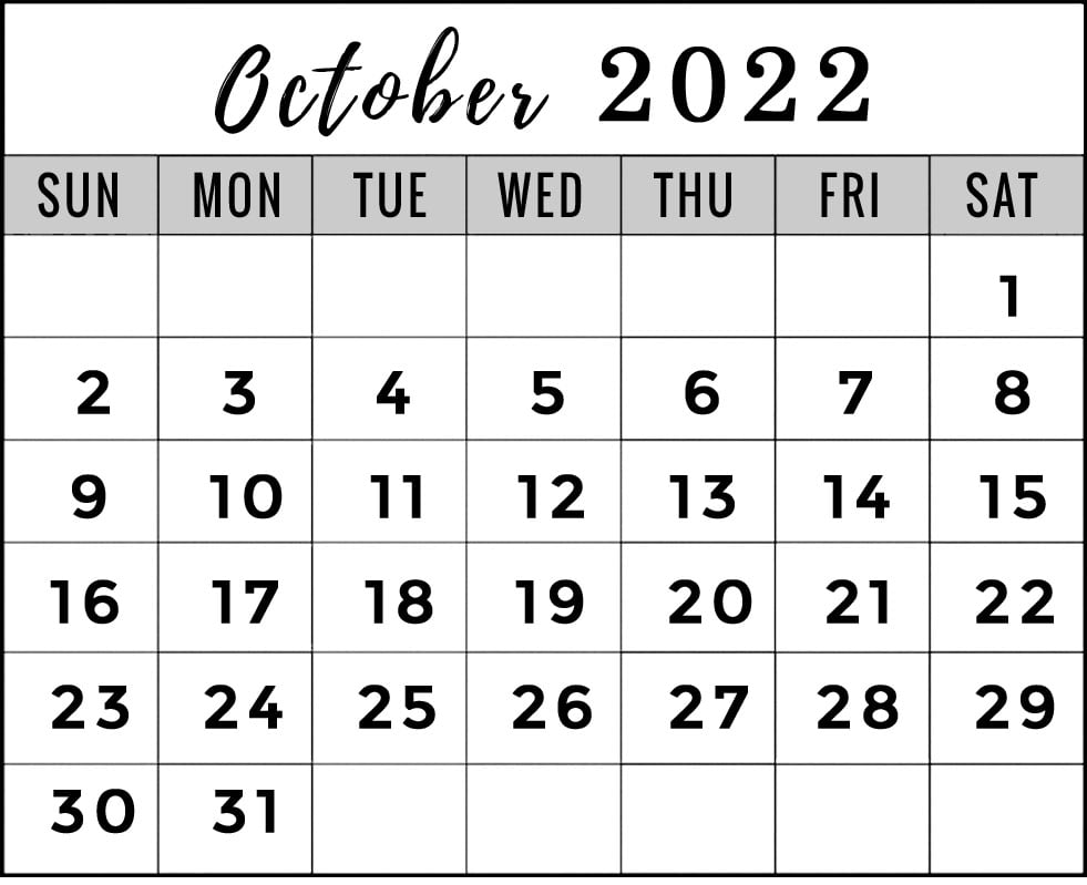 free printable october 2022 calendar