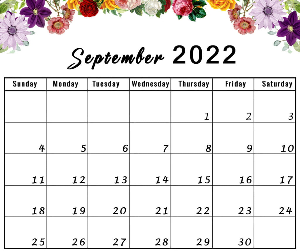 september 2022 calendar printable flowers landscape