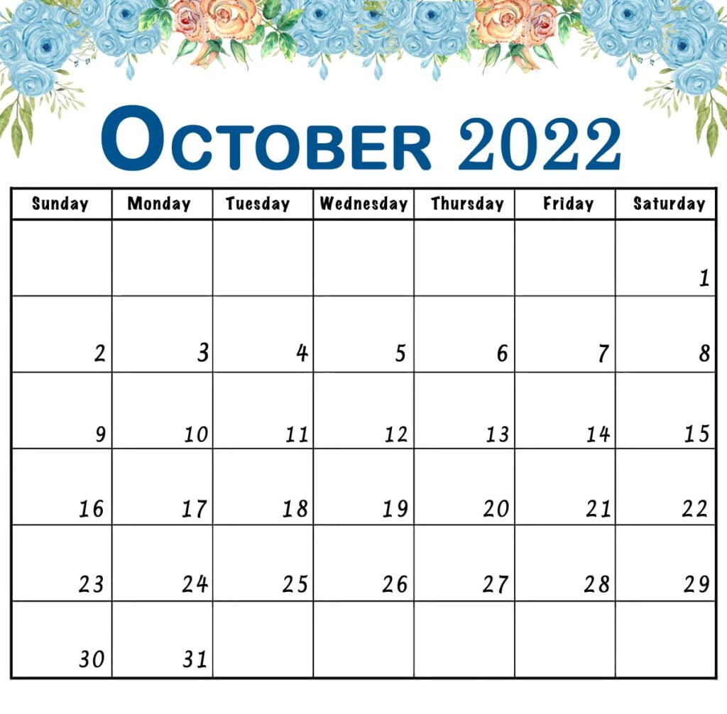 october 2022 calendar floral printable flower template