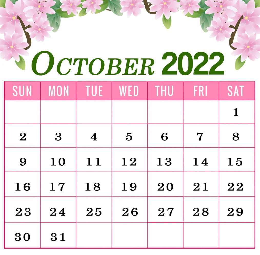 october 2022 calendar printable flowers landscape
