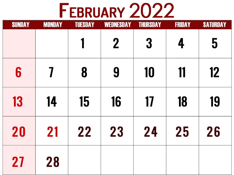 2022 february calendar with holidays USA free printable