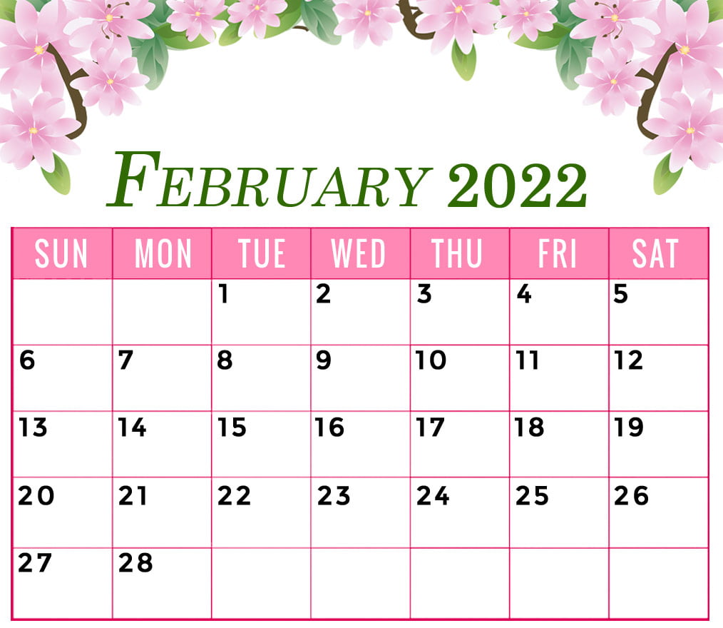February 2022 calendar floral printable flower template