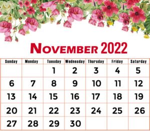 november 2022 calendar floral printable flower template