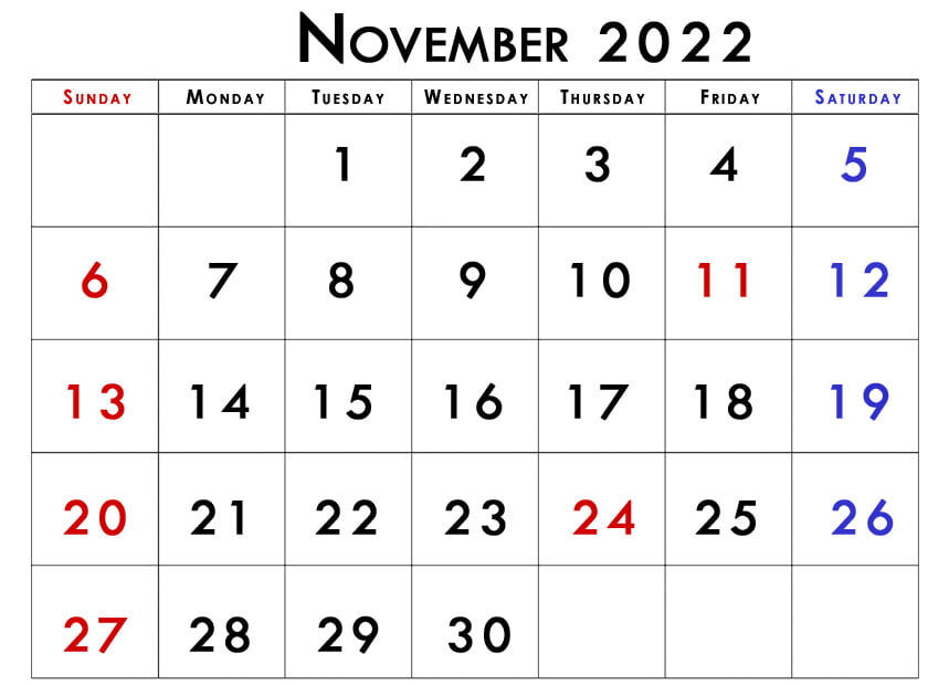 november 2022 free usa holidays calendar