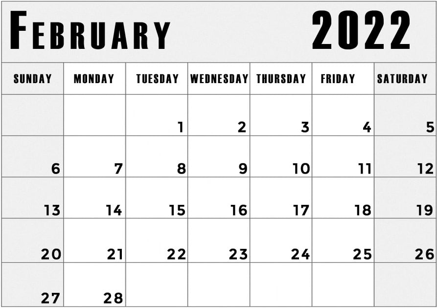 printable february 2022 blank calendar landscape