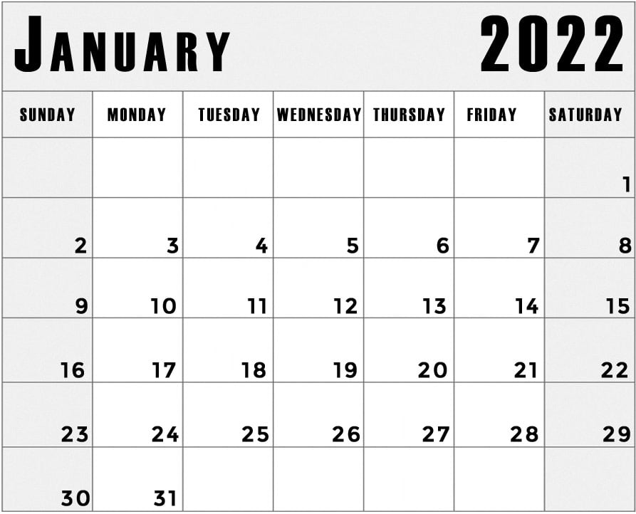 printable january 2022 blank calendar landscape