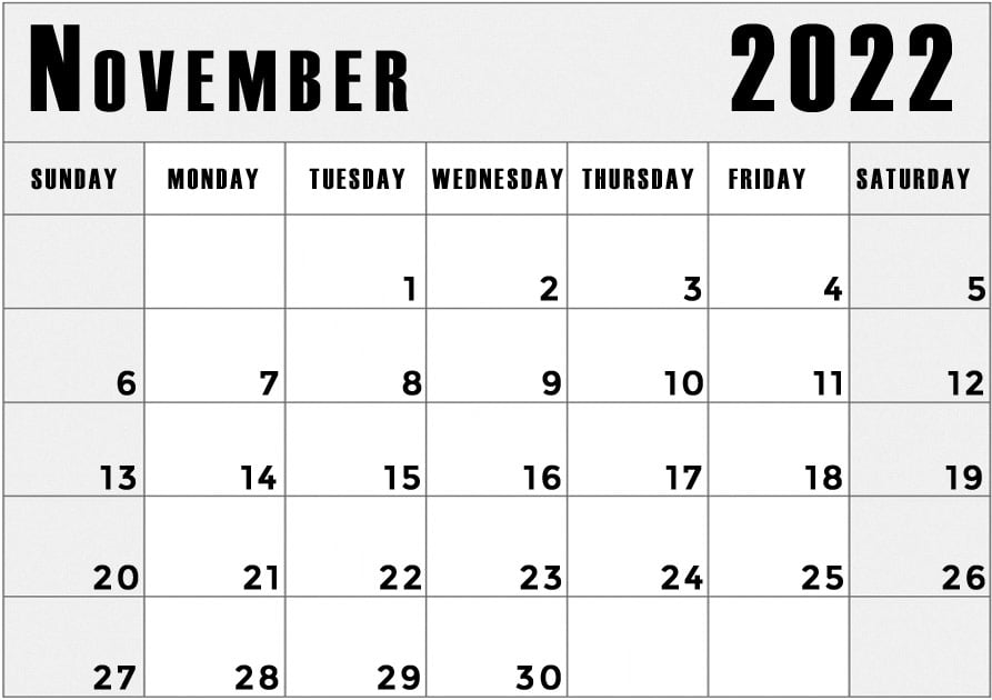 printable november 2022 calendar template horizontal
