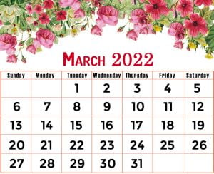 March 2022 calendar floral printable flower template