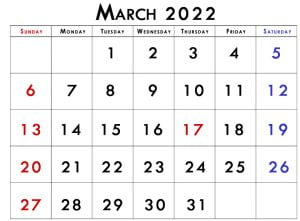 March 2022 free usa holidays calendar