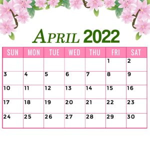 April 2022 calendar floral printable flower template