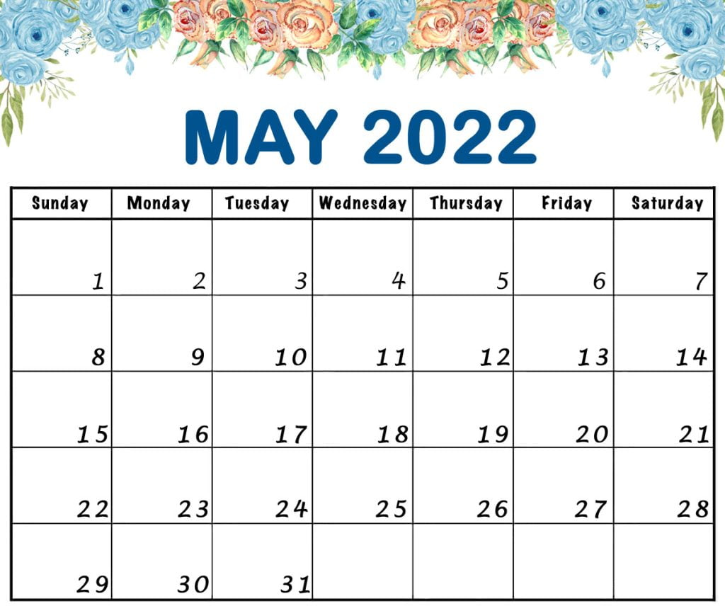 May 2022 calendar floral printable flower template