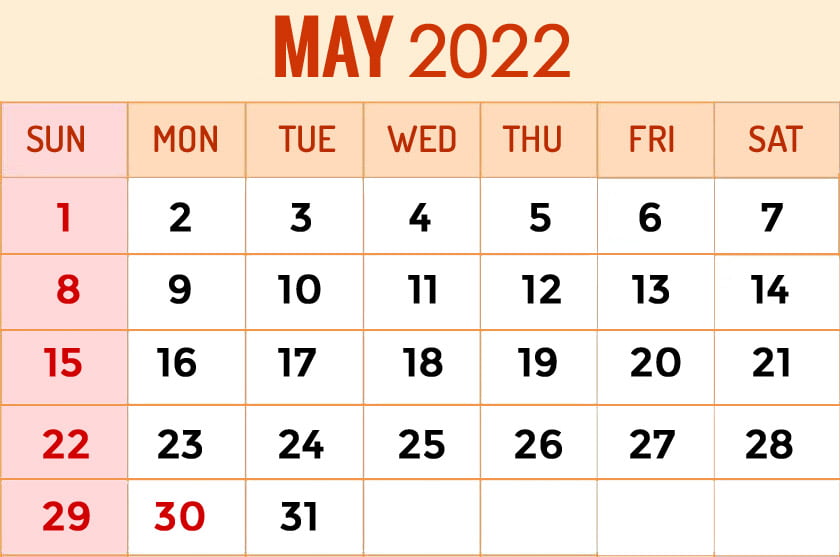 May 2022 calendar with holidays