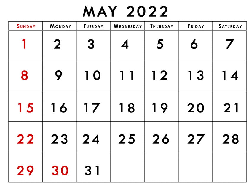printable May 2022 calendar with holidays
