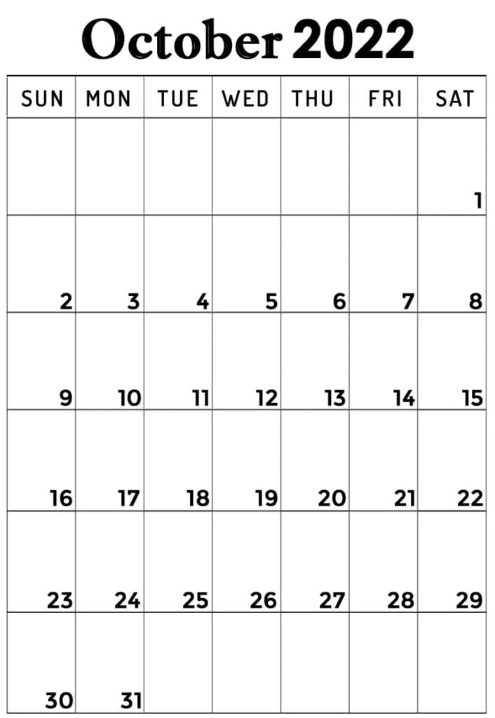 blank october 2022 vertical calendar