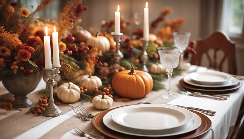 Traditional thanksgiving Table setting with classic decorations